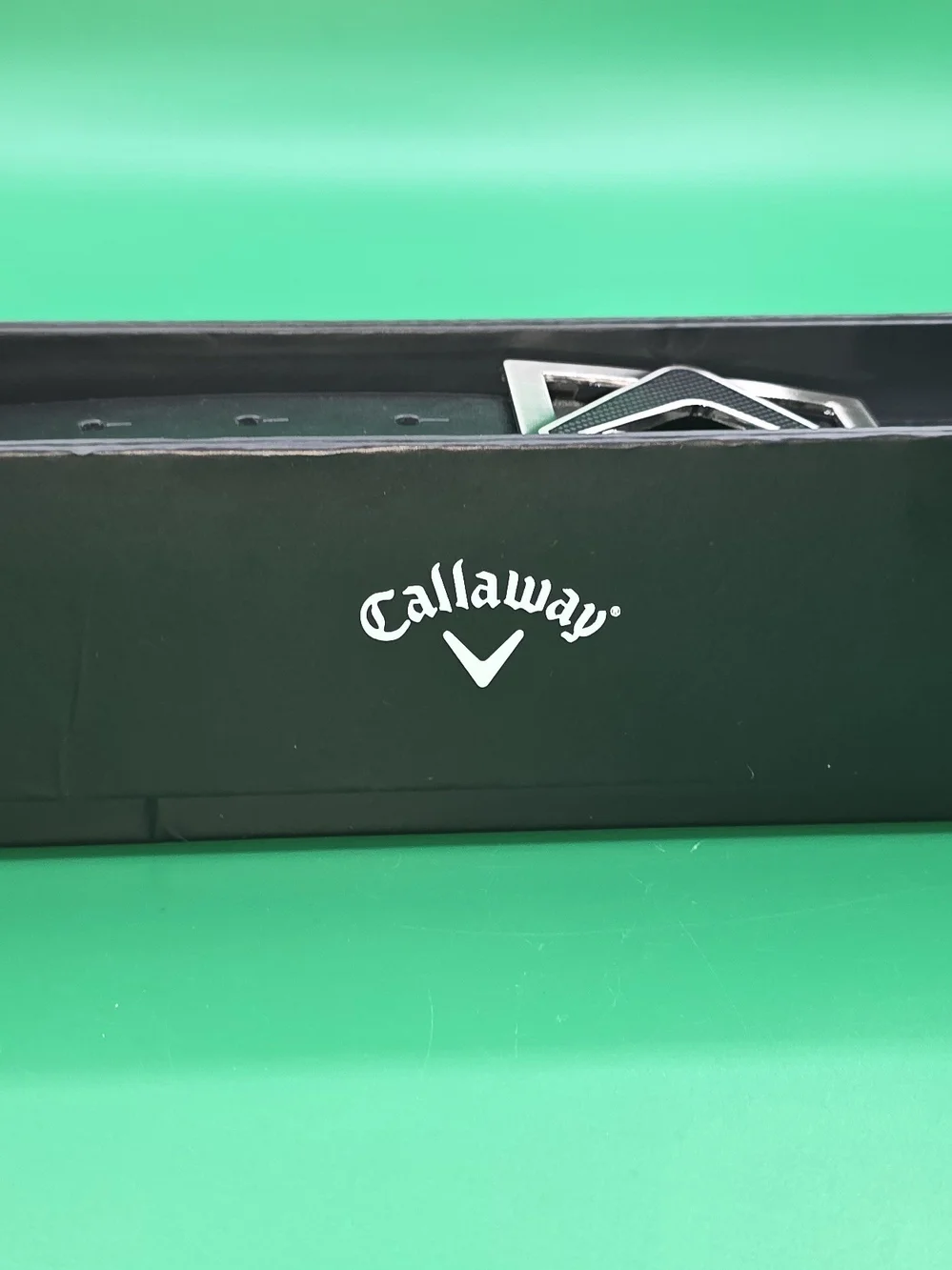Callaway Black Leather Belt with Silver V Buckle Accent